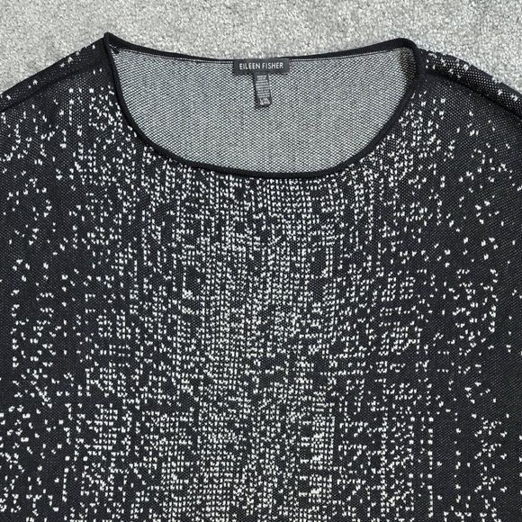 Eileen Fisher Black White Tencel Lyocell Boxy Knit Short Sleeve Top Lagenlook - Picture 5 of 9